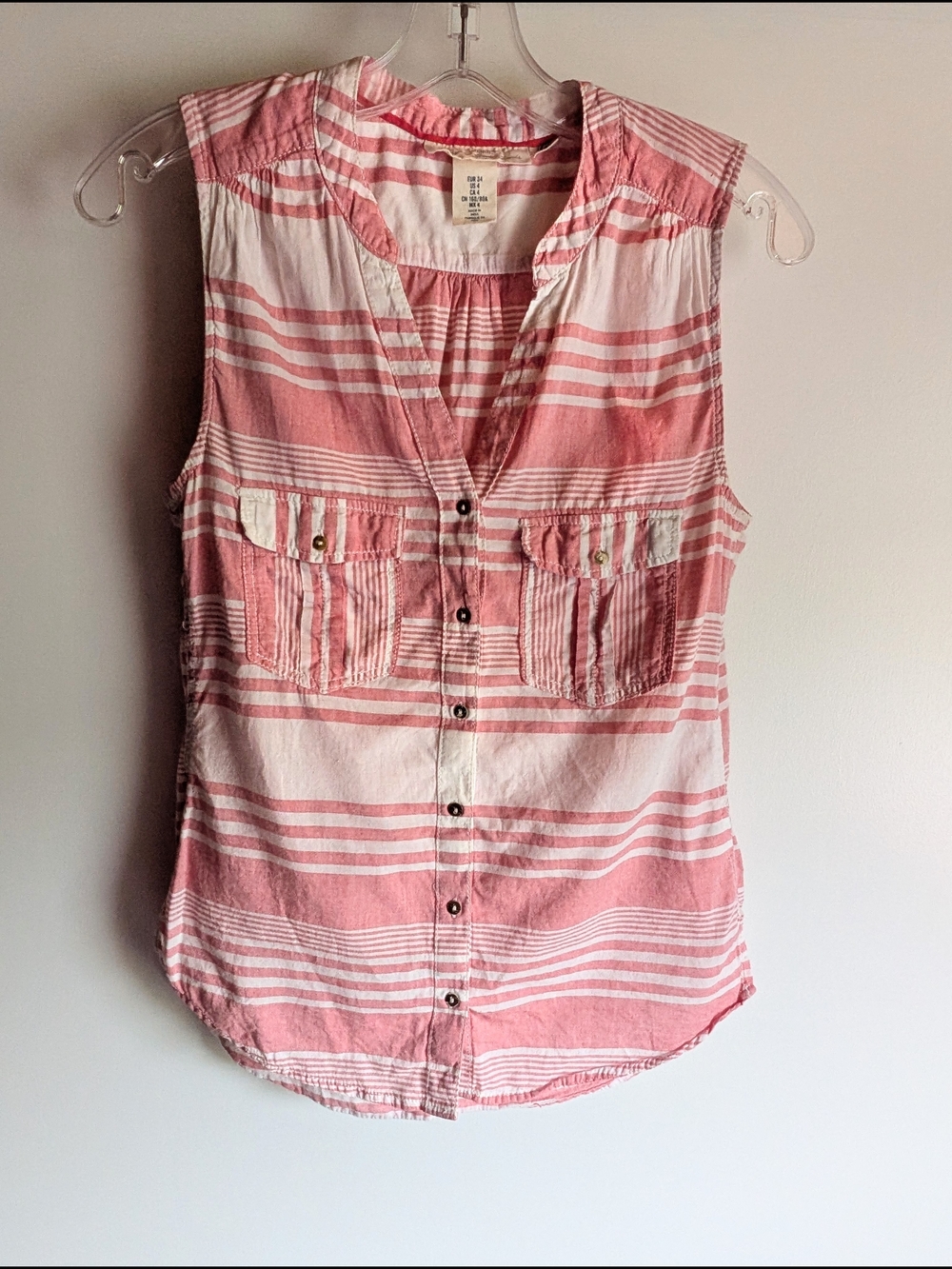 H&M Pink and White Striped Sleeveless Button-Down Top